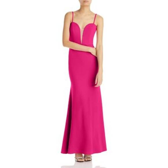 AQUA Ladies Dark Neon Pink Bodycon Fit & Flare Cocktail Dress, Sleeveless Gown! - Picture 1 of 4